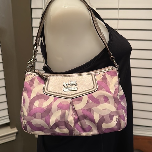 Coach Madison Op Bag Purple/Silver W/ Metallic Leather Trim - Picture 3 of 12